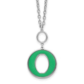 Sterling Silver Rhodium-Rhodium-Plated 18in With 2 Inch Extention Green Enamel Circle Necklace
